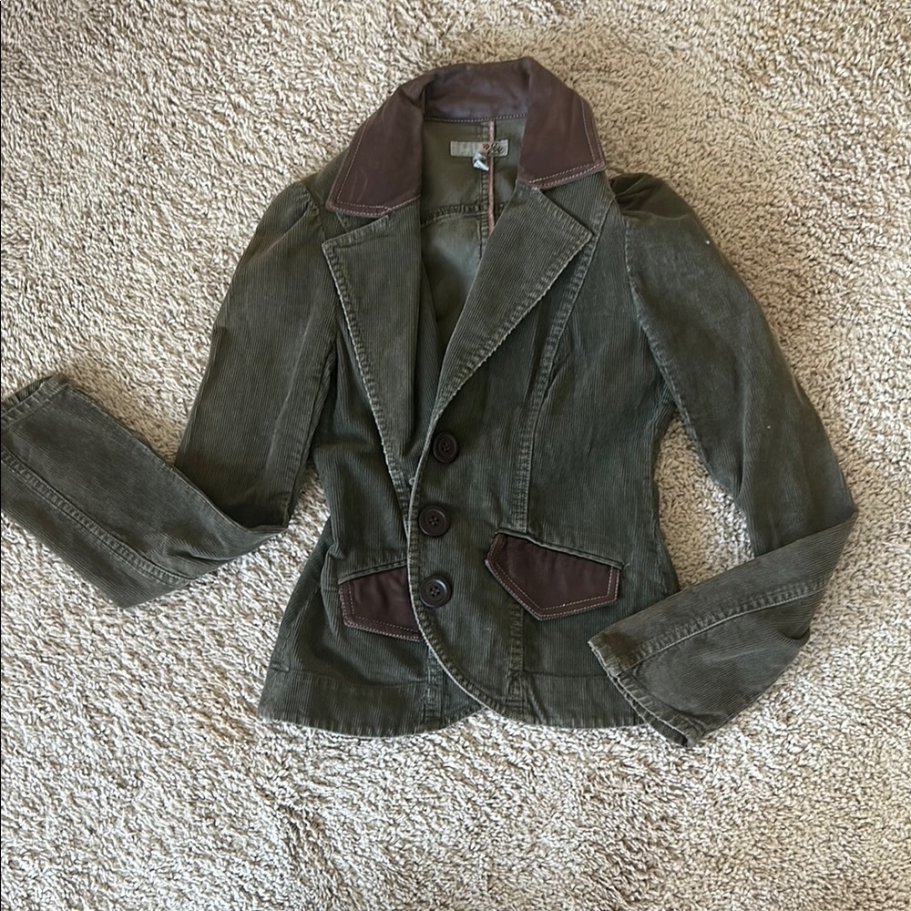 Joie Green and Brown Blazer Classic Military Style